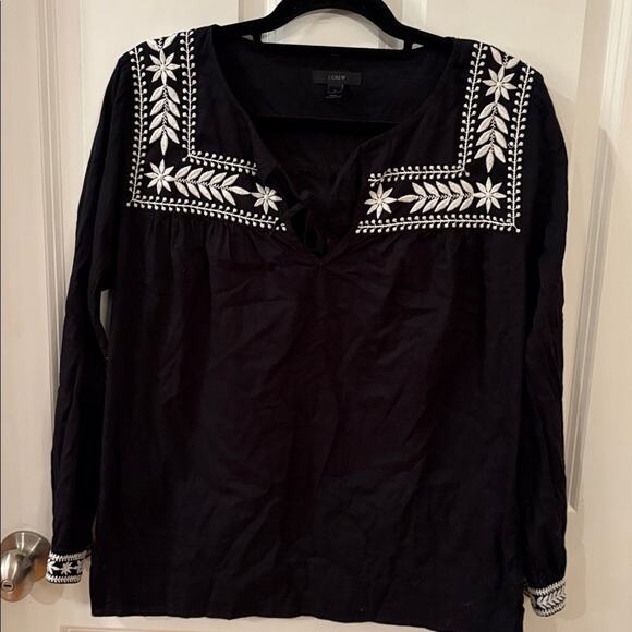 J. Crew Voile Embroidered Black with White Blouse Size S - Picture 4 of 11